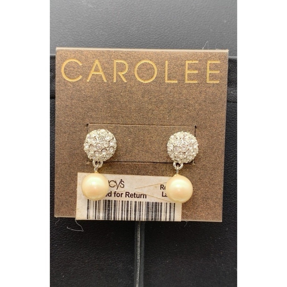 New Old Stock Carolee Pave Rhinestone And Faux Pearl Dangle Pierced Earrings